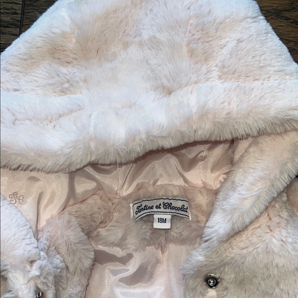 Tartine et Chocolat 18 months Baby Pink Faux Fur Hooded Coat EUC - Picture 2 of 11